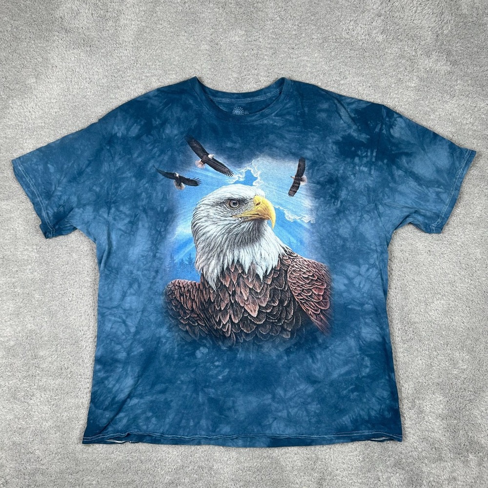 Men's The Mountain Blue Tie Dye Bald Eagle Flag America T-Shirt Plus Size: 2XL